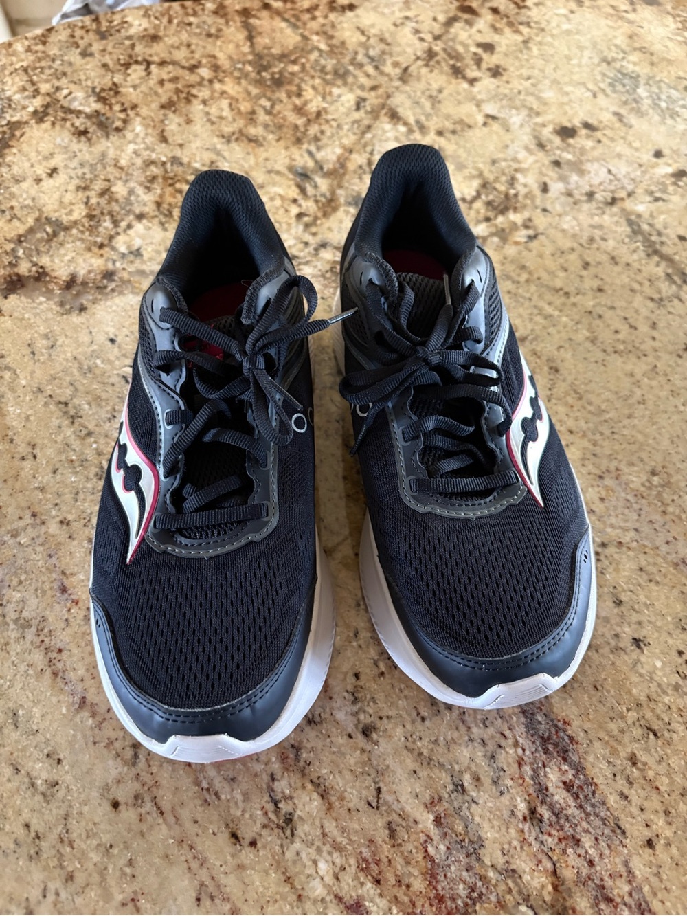 Saucony Cohesion 16 Black Running Shoes with White and Fuchsia Accents